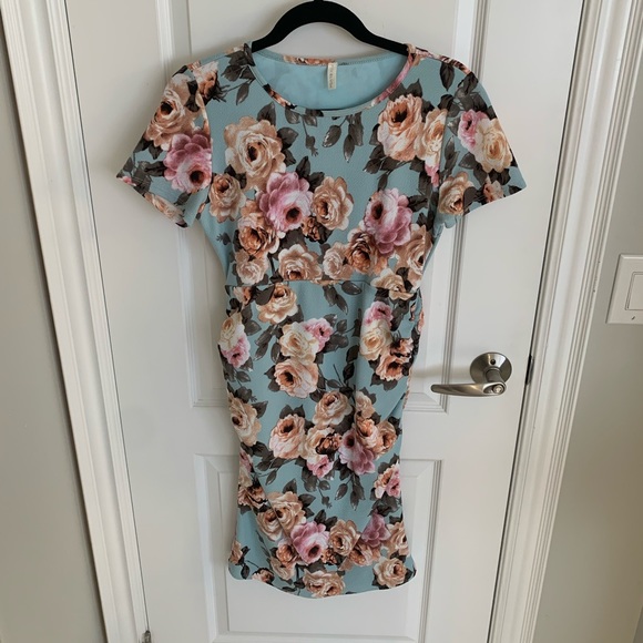 PinkBlush Light Blue Floral Maternity Dress - Picture 2 of 7